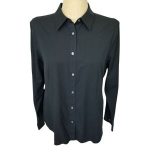 Talbots Black Wrinkle Resistant Long Sleeve Button Front Top Blouse Size 16 NWT